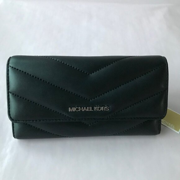 Michael Kors Jet Set Travel LG Trifold Women's Wallet - Black MSRP $328 - Picture 1 of 14
